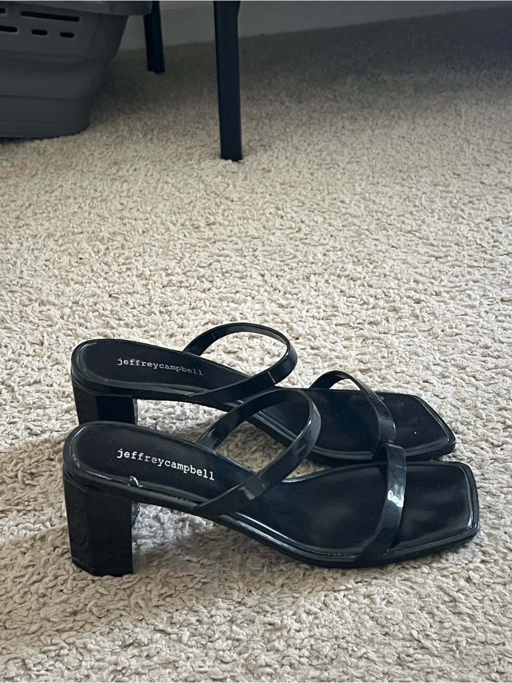 Jeffrey Campbell Black Patent Double-Strap Square Toe Block Heels - Picture 2 of 4